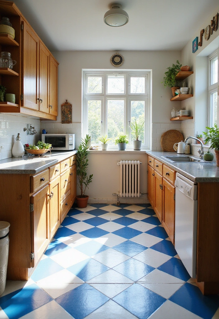 Blue and White Checkerboard Floors